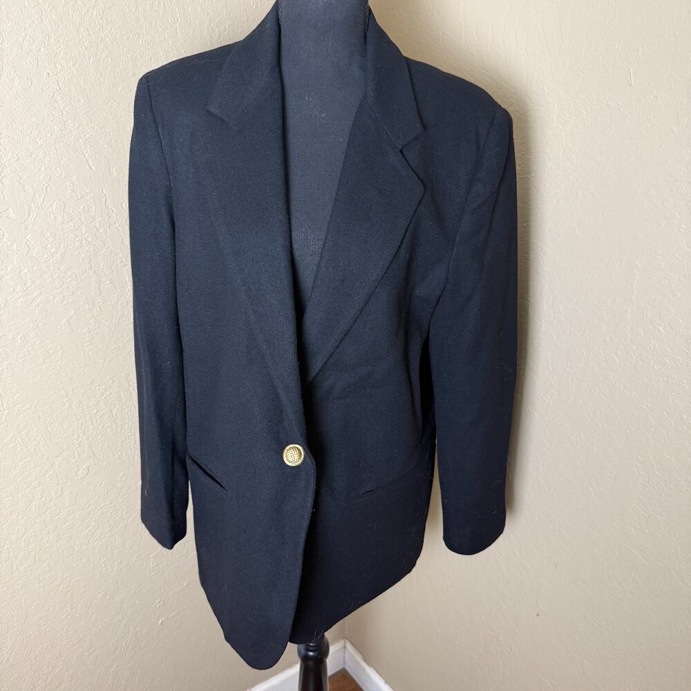 Sag Harbor Women's 12 Black 100% Wool Blazer Gold Button Notch Lapel Lined
